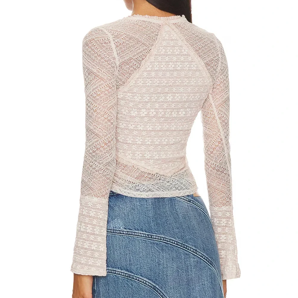NEW FREE PEOPLE SALT MY PARTY LACE TOP SHIRT SZ S